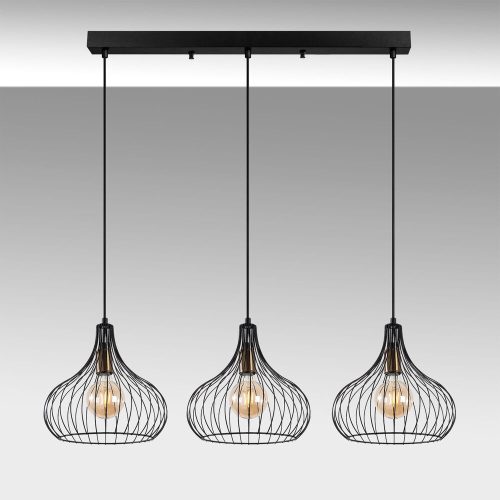 Industrial chandelier with metal body, black and antique finish, 76 x 22 x 120 cm | Adjustable height, 3 x E27 sockets (max. 40 W) | Perfect for modern interior design and unique lighting solutions