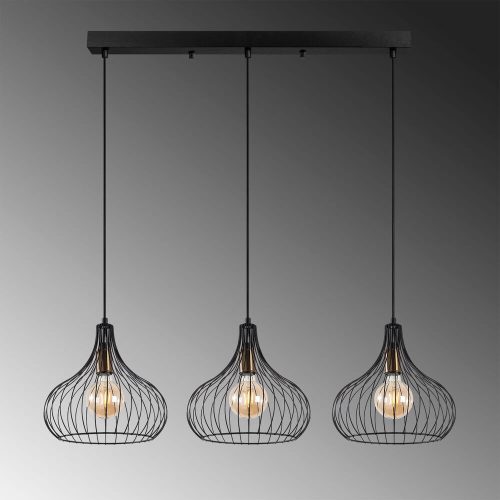 Industrial chandelier with metal body, black and antique finish, 76 x 22 x 120 cm | Adjustable height, 3 x E27 sockets (max. 40 W) | Perfect for modern interior design and unique lighting solutions