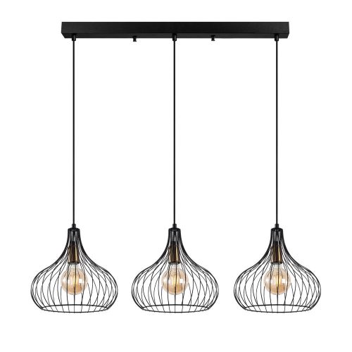 Industrial chandelier with metal body, black and antique finish, 76 x 22 x 120 cm | Adjustable height, 3 x E27 sockets (max. 40 W) | Perfect for modern interior design and unique lighting solutions
