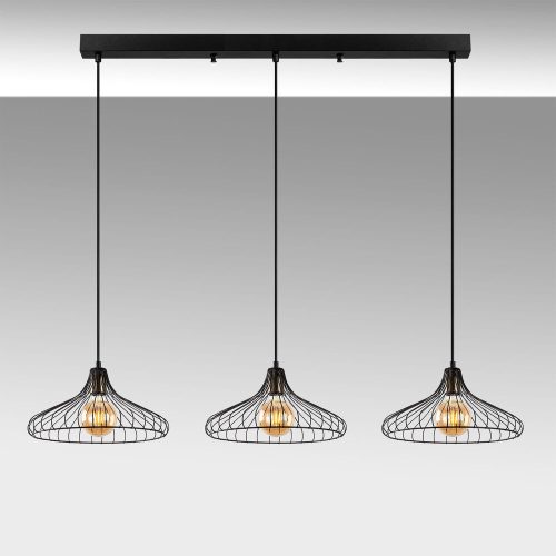 Industrial chandelier with metal body, adjustable height, black and antique finish | 3 x E27 Socket, 148 x 36 x 30-120 cm | Perfect for nostalgic interior design and modern spaces, IP20 rated