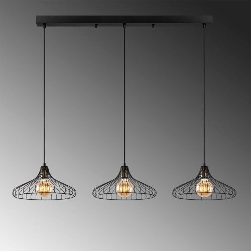 Industrial chandelier with metal body, adjustable height, black and antique finish | 3 x E27 Socket, 148 x 36 x 30-120 cm | Perfect for nostalgic interior design and modern spaces, IP20 rated