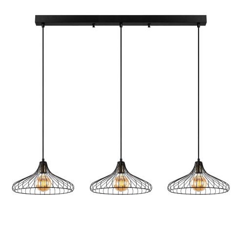 Industrial chandelier with metal body, adjustable height, black and antique finish | 3 x E27 Socket, 148 x 36 x 30-120 cm | Perfect for nostalgic interior design and modern spaces, IP20 rated