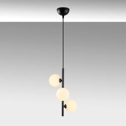 Modern industrial chandelier, black and white, 36 x 36 x 46 cm | Adjustable height up to 131 cm | Metal housing with glass cap, 3 x G9 socket (bulb not included) | Stylish lighting for Scandinavian and innovative decoration
