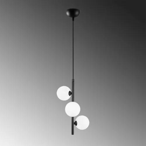 Modern industrial chandelier, black and white, 36 x 36 x 46 cm | Adjustable height up to 131 cm | Metal housing with glass cap, 3 x G9 socket (bulb not included) | Stylish lighting for Scandinavian and innovative decoration