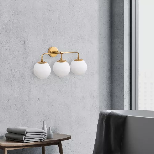 Modern gold wall lamp, metal housing, with glass cap, 56 x 21 x 27 cm | IP20, 3 x E14 Max 40W | Elegant Scandinavian design for charming interior design and ambient lighting