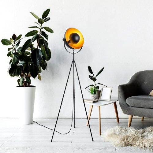 Modern floor lamp with metal housing and cap, black and gold, 62 x 45 x 160 cm | E27 Socket, Max 40W, 200 cm Cable | Stylish lighting for home and office use, elegant, innovative design, IP20 rating