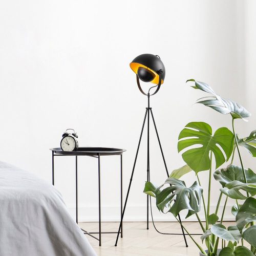 Modern floor lamp with metal housing and cap, black and gold, 62 x 45 x 160 cm | E27 Socket, Max 40W, 200 cm Cable | Stylish lighting for home and office use, elegant, innovative design, IP20 rating