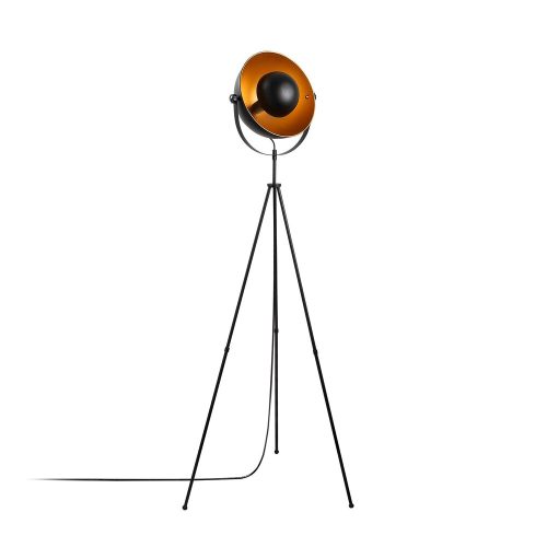 Modern floor lamp with metal housing and cap, black and gold, 62 x 45 x 160 cm | E27 Socket, Max 40W, 200 cm Cable | Stylish lighting for home and office use, elegant, innovative design, IP20 rating