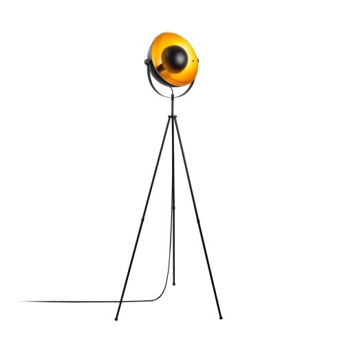 Modern floor lamp with metal housing and cap, black and gold, 62 x 45 x 160 cm | E27 Socket, Max 40W, 200 cm Cable | Stylish lighting for home and office use, elegant, innovative design, IP20 rating