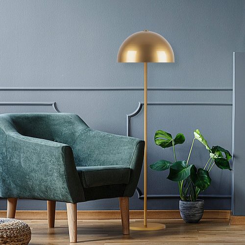 Elegant floor lamp with metal housing, gold design, 40 x 40 x 154 cm | 40 cm diameter cap, 200 cm cable | Perfect for modern, glam and scandinavian decor | E27 socket, max 40W, IP20 rating