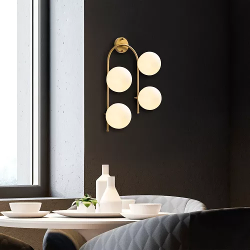 Modern wall lamp with glossy gold finish, height 62 cm | Metal Body & Glass Cap, 40 x 26 cm | 4 x E14 sockets (max. 15 W) | Elegant Scandinavian design for charming interior design