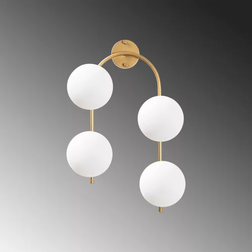 Modern wall lamp with glossy gold finish, height 62 cm | Metal Body & Glass Cap, 40 x 26 cm | 4 x E14 sockets (max. 15 W) | Elegant Scandinavian design for charming interior design