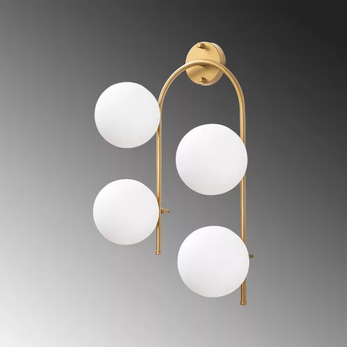 Modern wall lamp with glossy gold finish, height 62 cm | Metal Body & Glass Cap, 40 x 26 cm | 4 x E14 sockets (max. 15 W) | Elegant Scandinavian design for charming interior design