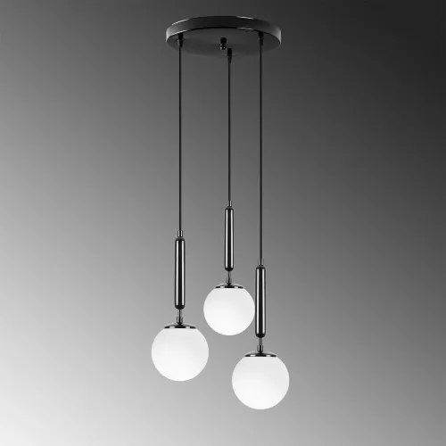 Modern industrial chandelier, black and white, 34 x 34 x 134 cm | Metal housing, glass cap (15 cm), adjustable height, 3 x E14 Max 40W | Perfect for Scandinavian and modern decor, IP20 rated