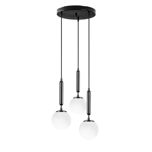 Modern industrial chandelier, black and white, 34 x 34 x 134 cm | Metal housing, glass cap (15 cm), adjustable height, 3 x E14 Max 40W | Perfect for Scandinavian and modern decor, IP20 rated