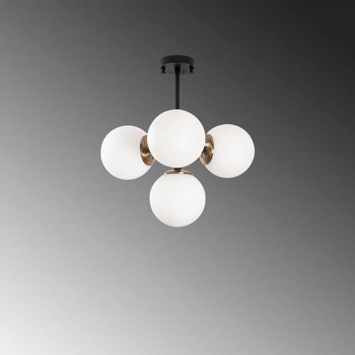 Modern chandelier with metal body and glass cap, 43 x 43 x 47 cm | Antique, black and cream finish | 4 x E14 sockets (max. 40 W) | Stylish industrial and Scandinavian design for home and office lighting