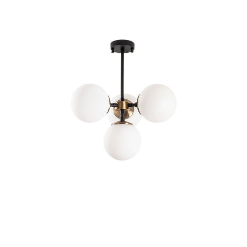 Modern chandelier with metal body and glass cap, 43 x 43 x 47 cm | Antique, black and cream finish | 4 x E14 sockets (max. 40 W) | Stylish industrial and Scandinavian design for home and office lighting
