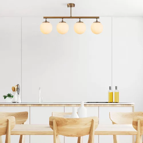Elegant vintage chandelier, copper design, 70 x 15 x 35 cm | Metal body, glass cap, adjustable height | 4 x E14 Max 40W | Perfect for modern Glam and Scandinavian decor | IP20 rated