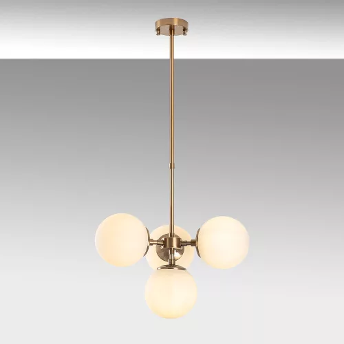 Elegant vintage chandelier, adjustable height 43-89 cm, metal body and glass cap, 4 x E14 sockets, copper finish, perfect for modern and Scandinavian decor, IP20 rating, bulbs not included