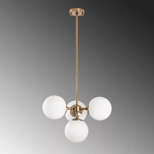 Elegant vintage chandelier, adjustable height 43-89 cm, metal body and glass cap, 4 x E14 sockets, copper finish, perfect for modern and Scandinavian decor, IP20 rating, bulbs not included
