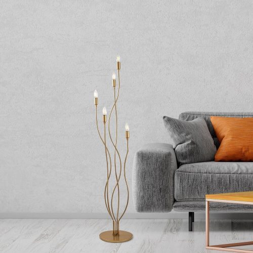 Elegant Floor Lamp with Metal Body, Gold Finish, 35 x 35 x 155 cm | 5 x E14 Socket, Max 40W | Stylish Copper Design, Perfect for Modern Living Rooms & Bedrooms, IP20 Rated, 200 cm Cable Length
