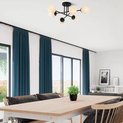 Modern industrial chandelier, black and cream, 81 x 81 cm | Metal housing, glass cap, 6 x E14 sockets (max. 15 W) | Elegant Scandinavian design, perfect for home and office lighting, IP20 rated
