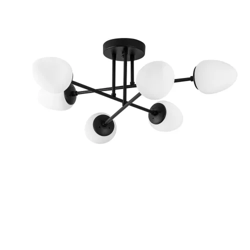 Modern industrial chandelier, black and cream, 81 x 81 cm | Metal housing, glass cap, 6 x E14 sockets (max. 15 W) | Elegant Scandinavian design, perfect for home and office lighting, IP20 rated
