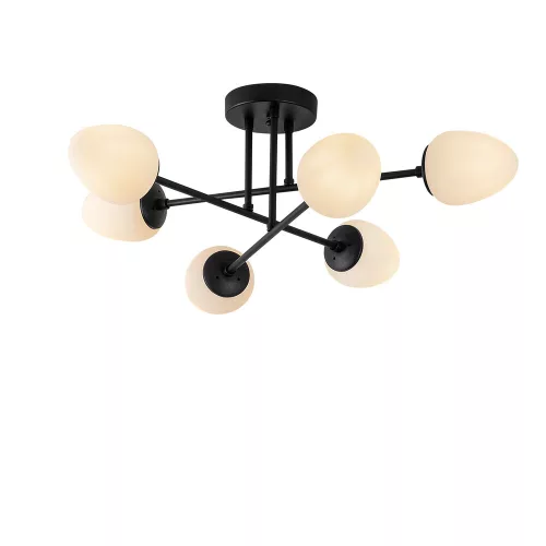 Modern industrial chandelier, black and cream, 81 x 81 cm | Metal housing, glass cap, 6 x E14 sockets (max. 15 W) | Elegant Scandinavian design, perfect for home and office lighting, IP20 rated