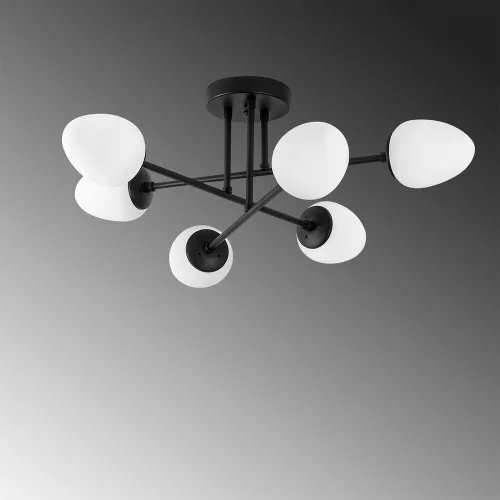 Modern industrial chandelier, black and cream, 81 x 81 cm | Metal housing, glass cap, 6 x E14 sockets (max. 15 W) | Elegant Scandinavian design, perfect for home and office lighting, IP20 rated