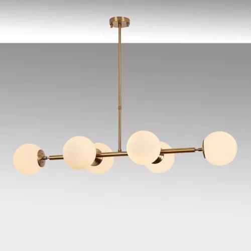 Elegant vintage chandelier, adjustable height 110 x 40 x 35-66 cm, metal housing with glass cap, 6 x E14 sockets, copper finish, perfect for modern Glam and Scandinavian decor, IP20 rating
