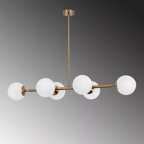 Elegant vintage chandelier, adjustable height 110 x 40 x 35-66 cm, metal housing with glass cap, 6 x E14 sockets, copper finish, perfect for modern Glam and Scandinavian decor, IP20 rating