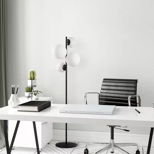 Modern floor lamp with metal housing and glass caps (4 pcs), black and white, 33 x 33 x 162 cm | IP20, 200cm cable, E14 socket, stylish industrial and Scandinavian design for home and office use