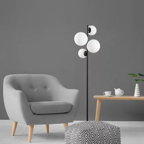 Modern floor lamp with metal housing and glass caps (4 pcs), black and white, 33 x 33 x 162 cm | IP20, 200cm cable, E14 socket, stylish industrial and Scandinavian design for home and office use