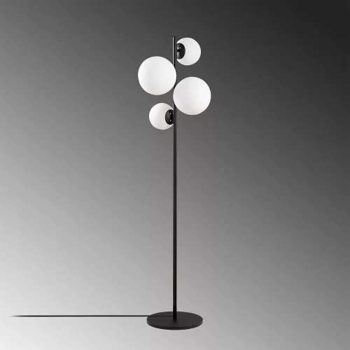 Modern floor lamp with metal housing and glass caps (4 pcs), black and white, 33 x 33 x 162 cm | IP20, 200cm cable, E14 socket, stylish industrial and Scandinavian design for home and office use