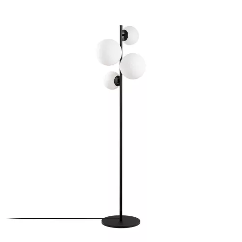Modern floor lamp with metal housing and glass caps (4 pcs), black and white, 33 x 33 x 162 cm | IP20, 200cm cable, E14 socket, stylish industrial and Scandinavian design for home and office use