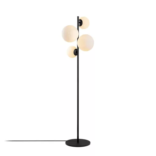 Modern floor lamp with metal housing and glass caps (4 pcs), black and white, 33 x 33 x 162 cm | IP20, 200cm cable, E14 socket, stylish industrial and Scandinavian design for home and office use