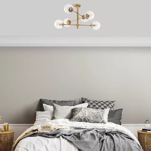 Elegant gold chandelier, metal body with glass cap, 75 x 75 x 40 cm | 6 x E14 sockets (max. 40 W) | Scandinavian Glam Design, perfect for modern living spaces | IP20 rated, stylish lighting solution