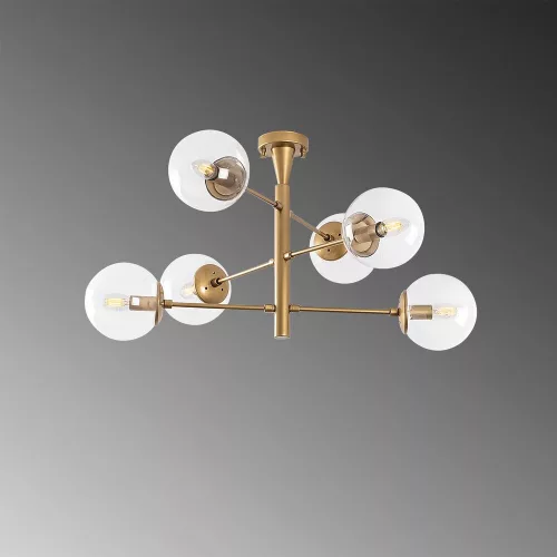 Elegant gold chandelier, metal body with glass cap, 75 x 75 x 40 cm | 6 x E14 sockets (max. 40 W) | Scandinavian Glam Design, perfect for modern living spaces | IP20 rated, stylish lighting solution