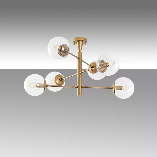 Elegant gold chandelier, metal body with glass cap, 75 x 75 x 40 cm | 6 x E14 sockets (max. 40 W) | Scandinavian Glam Design, perfect for modern living spaces | IP20 rated, stylish lighting solution