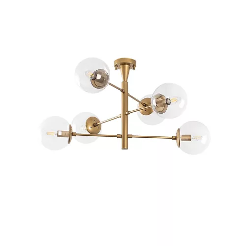 Elegant gold chandelier, metal body with glass cap, 75 x 75 x 40 cm | 6 x E14 sockets (max. 40 W) | Scandinavian Glam Design, perfect for modern living spaces | IP20 rated, stylish lighting solution