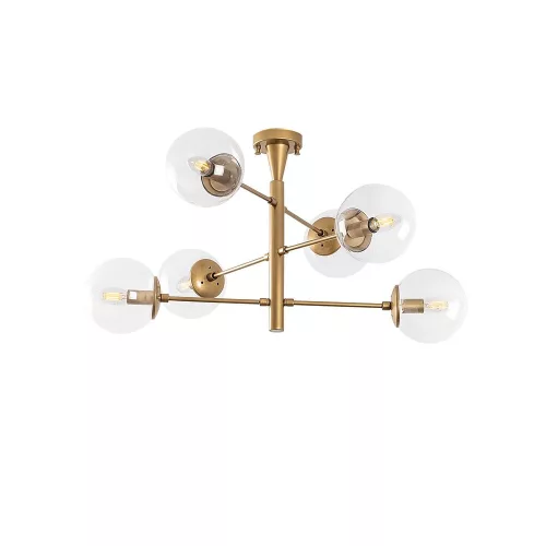 Elegant gold chandelier, metal body with glass cap, 75 x 75 x 40 cm | 6 x E14 sockets (max. 40 W) | Scandinavian Glam Design, perfect for modern living spaces | IP20 rated, stylish lighting solution