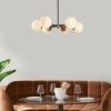Modern Industrial Chandelier, Adjustable Height, 6 x E27 Max 40W, Black & Antique Cream, 73 x 73 x 35-72 cm | Metal Body & Glass Cap, Perfect for Scandinavian & Novelty Decor, IP20 Rated