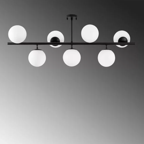 Modern black chandelier, 113 x 40 x 46 cm | Metal housing with glass cap, 7 x E14 sockets (max. 40W) | Industrial and Scandinavian design, perfect for home and office lighting, IP20 rating