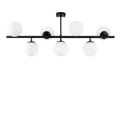 Modern black chandelier, 113 x 40 x 46 cm | Metal housing with glass cap, 7 x E14 sockets (max. 40W) | Industrial and Scandinavian design, perfect for home and office lighting, IP20 rating