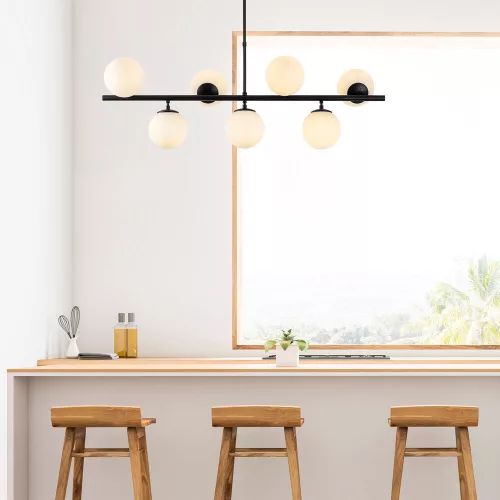 Modern black chandelier, adjustable height 113 x 40 x 46-85 cm | Metal body and base plate, 7 x E14 sockets (max. 40 W) | Stylish industrial and Scandinavian design for home and office lighting
