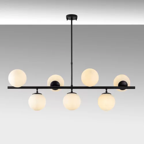 Modern black chandelier, adjustable height 113 x 40 x 46-85 cm | Metal body and base plate, 7 x E14 sockets (max. 40 W) | Stylish industrial and Scandinavian design for home and office lighting