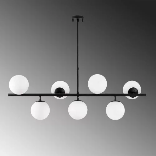 Modern black chandelier, adjustable height 113 x 40 x 46-85 cm | Metal body and base plate, 7 x E14 sockets (max. 40 W) | Stylish industrial and Scandinavian design for home and office lighting