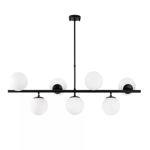 Modern black chandelier, adjustable height 113 x 40 x 46-85 cm | Metal body and base plate, 7 x E14 sockets (max. 40 W) | Stylish industrial and Scandinavian design for home and office lighting