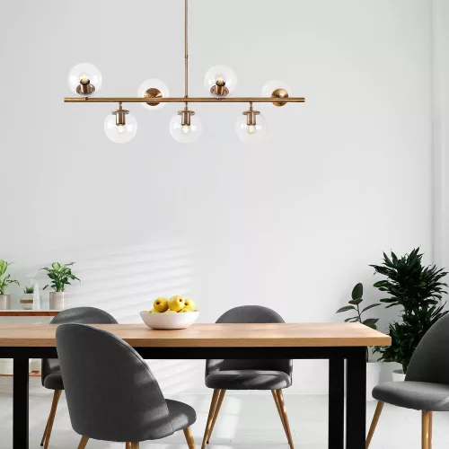 Elegant vintage chandelier, adjustable height 113 x 40 x 46-85 cm, metal housing with 7 E14 sockets, copper coating, perfect for modern glam and Scandinavian decor, IP20 rating, stylish lighting solution