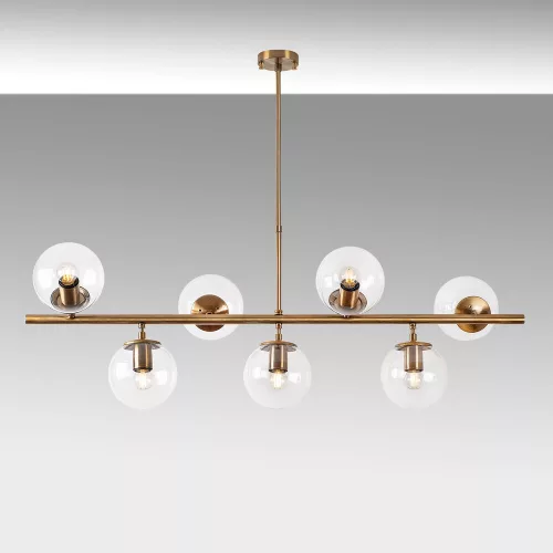 Elegant vintage chandelier, adjustable height 113 x 40 x 46-85 cm, metal housing with 7 E14 sockets, copper coating, perfect for modern glam and Scandinavian decor, IP20 rating, stylish lighting solution